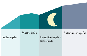 Ett diagram som visar – inlärningsfas, mättnadsfas, konsolideringsfas/befästande, automatiseringsfas